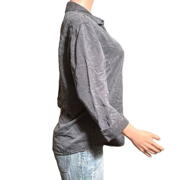 Women's 3/4 sleeve tencel button-down gray casual shirt top M - Picture 3 of 6